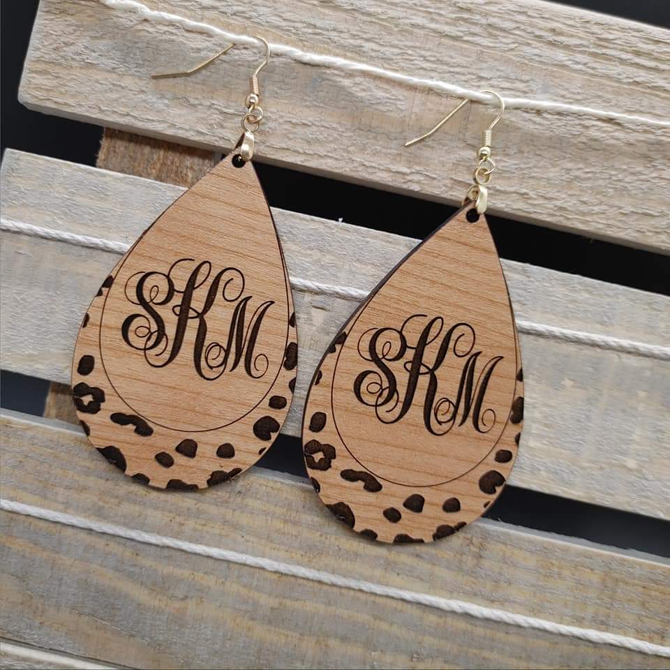 Personalized Monogram Leopard Print Teardrop Earrings